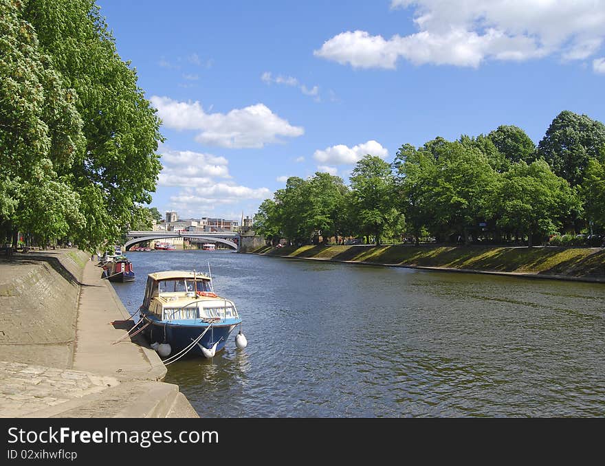 Postcard view of York showing river Ouse boats