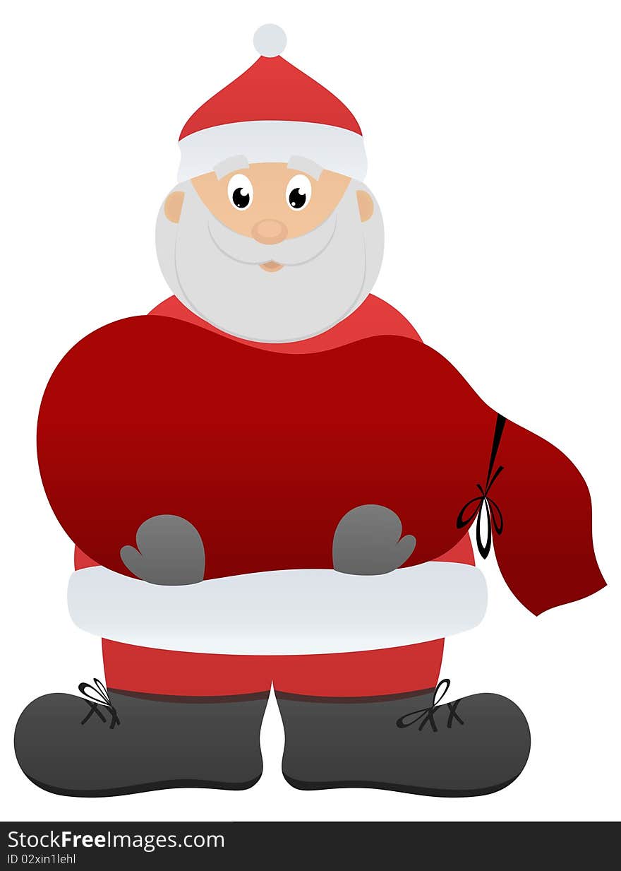 Nice Santa Claus with sackful of presents in one's arms