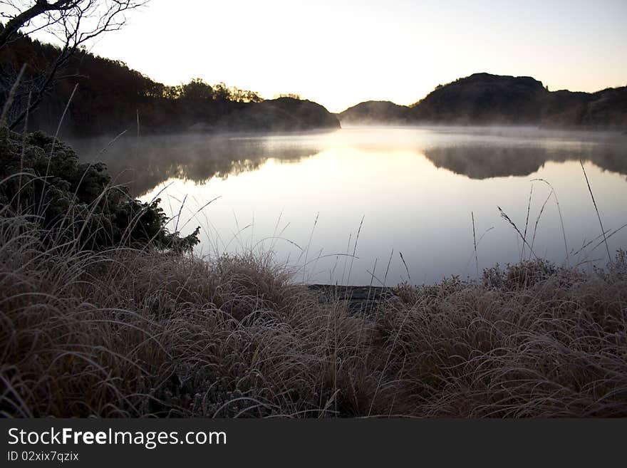 Cold morning lake