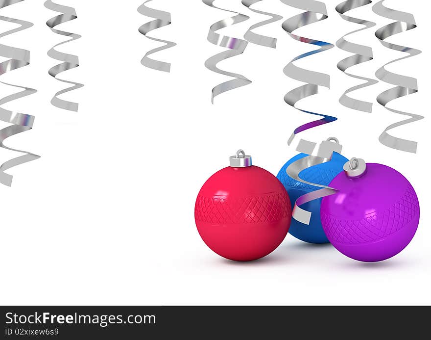 3d Christmas balls and tinsel on a white background