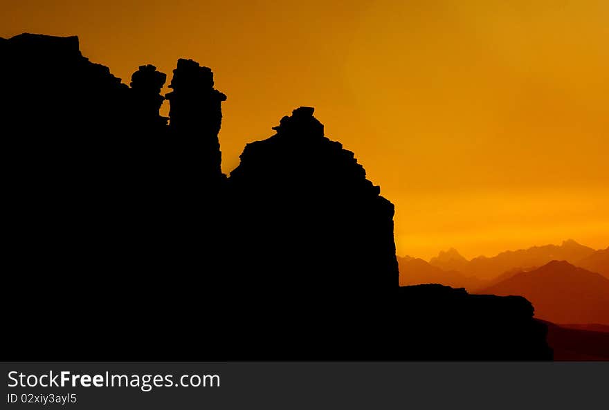 Silhouette of the mountains and evening sky