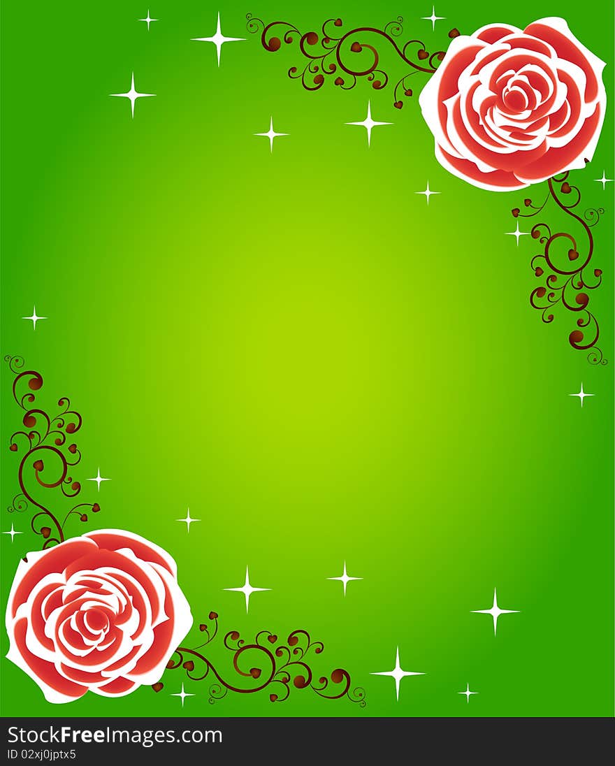 Elegant Rose frame with stars. Beautiful bright colors. Can be used as Valentines day card, Wedding day card or background etc. Elegant Rose frame with stars. Beautiful bright colors. Can be used as Valentines day card, Wedding day card or background etc.