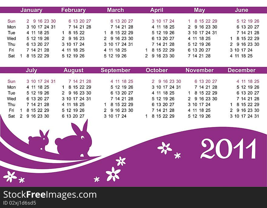 2011 calendar (starts Sunday)