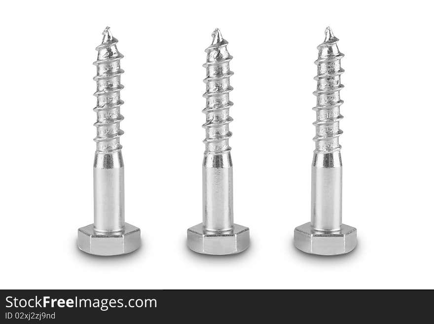 Macro of three screws with clipping path. Macro of three screws with clipping path