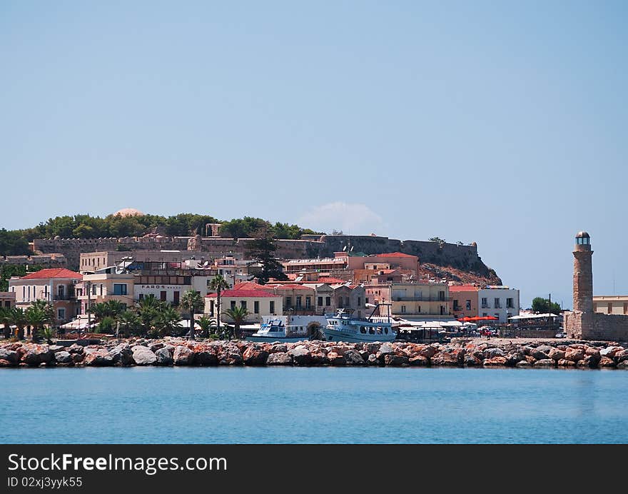 The charming harbor in Rethymnon on Crete