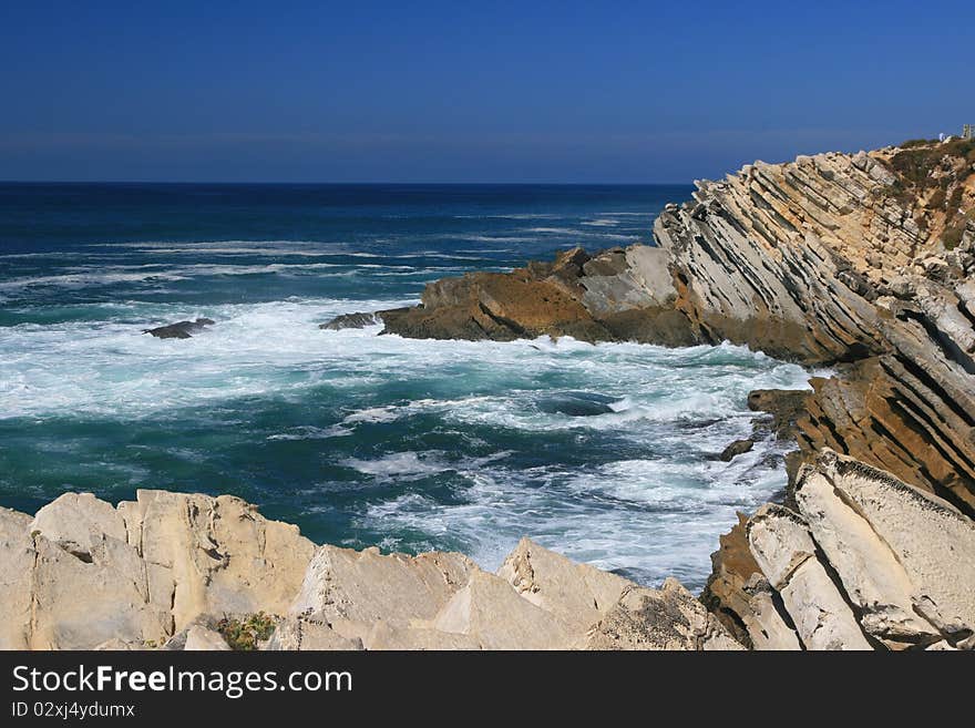 View on rocks and waves of Atlanric ocean