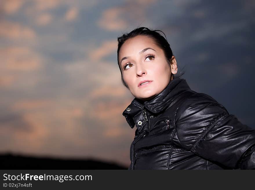 Beautiful woman portrait, outdoor portrait. Beautiful woman portrait, outdoor portrait