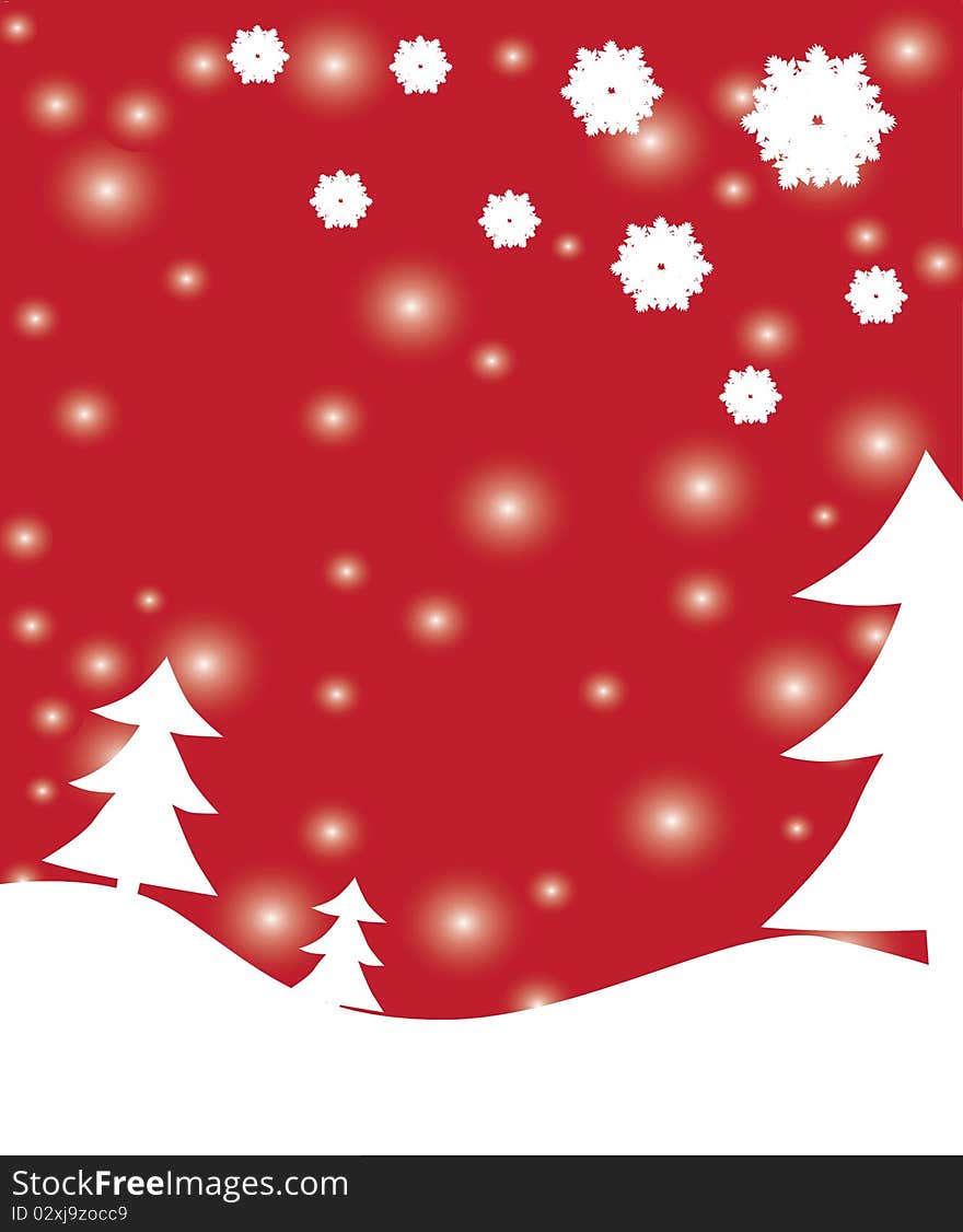 Christmas and new year background with trees and snowflakes, with space for text