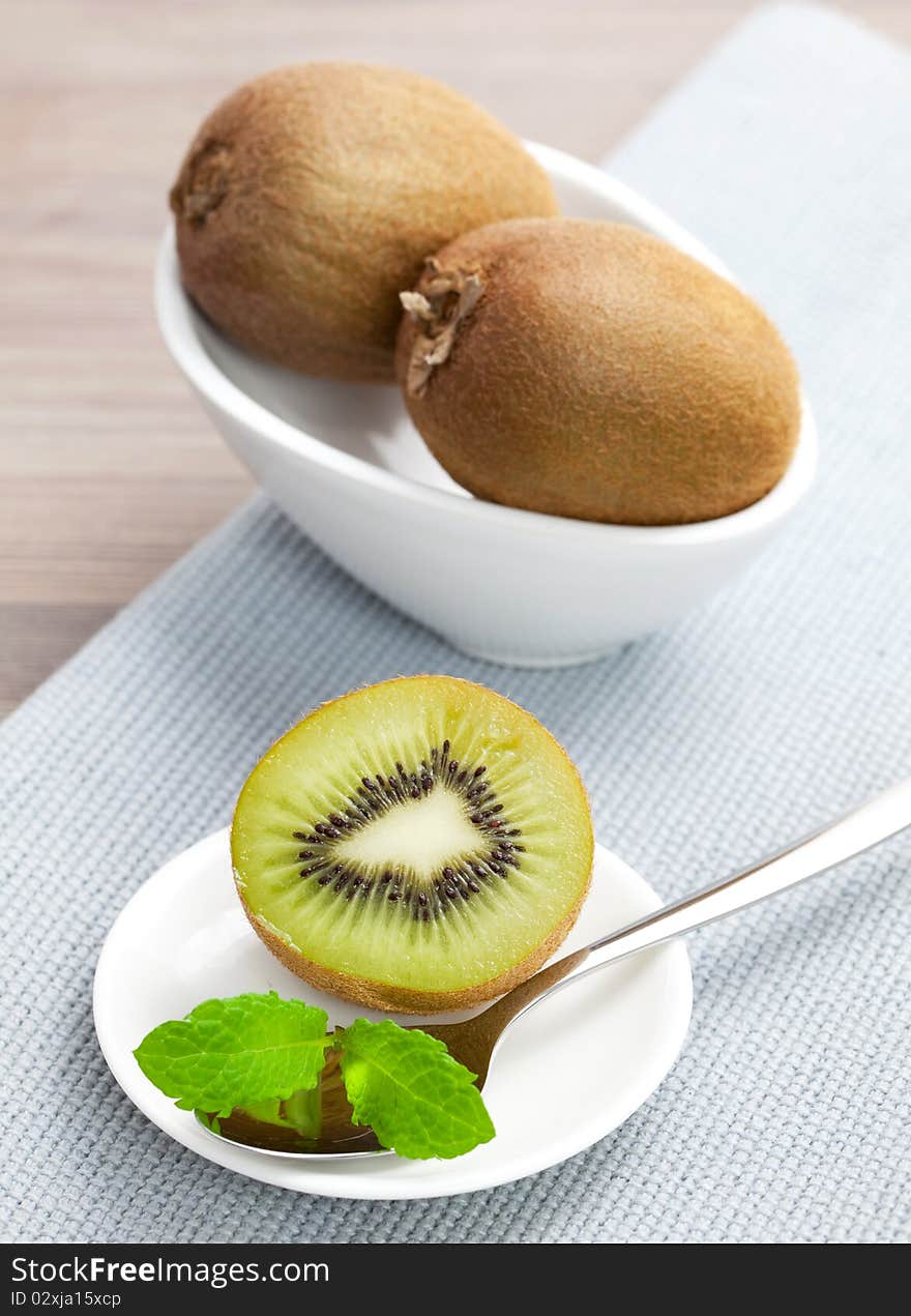 Fresh sliced kiwi fruit with spoon. Fresh sliced kiwi fruit with spoon