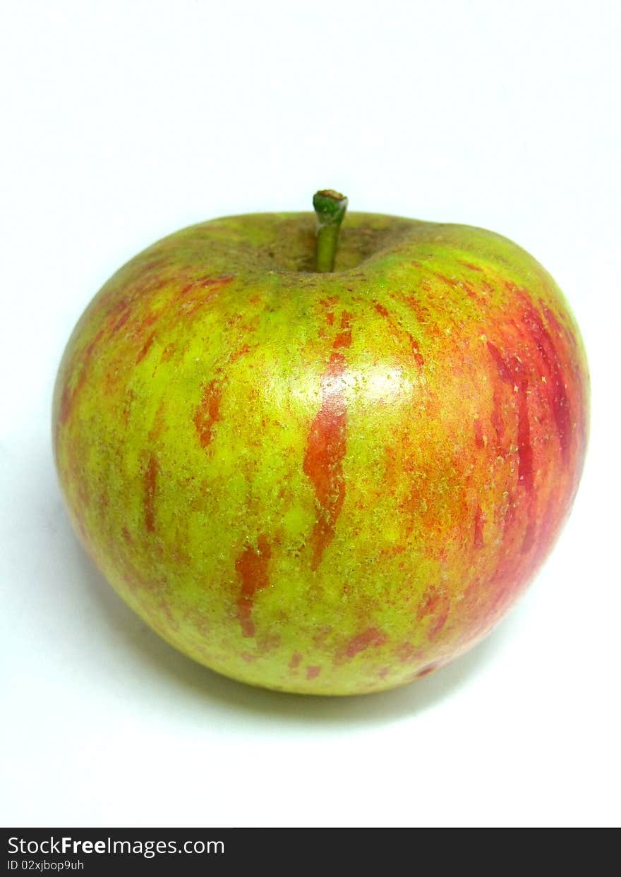 A red and yellow eating apple on a white background.