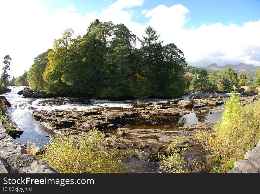 A panoramic view of the river dochart in highland Perthshire. A panoramic view of the river dochart in highland Perthshire