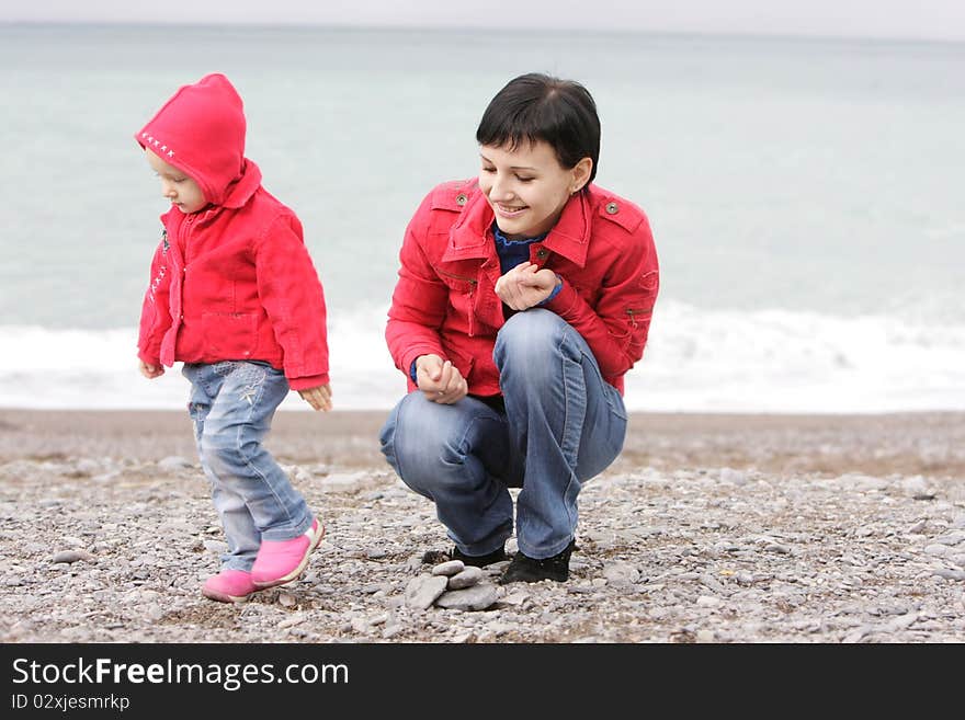 Mother and daughter on beach