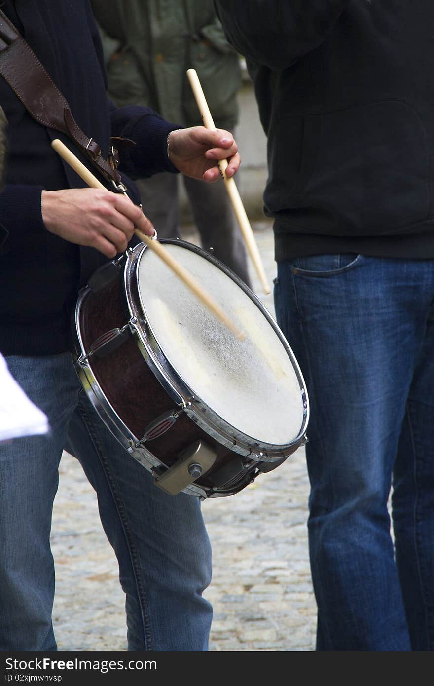 Tambourine played in an outdoor concert. Tambourine played in an outdoor concert