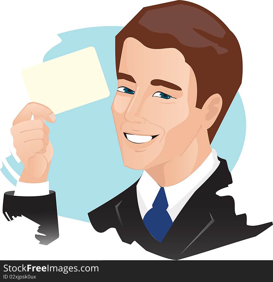 Image of a man who holds in his hand a card (ticket).Excellent opportunity to arrange your text. Image of a man who holds in his hand a card (ticket).Excellent opportunity to arrange your text.