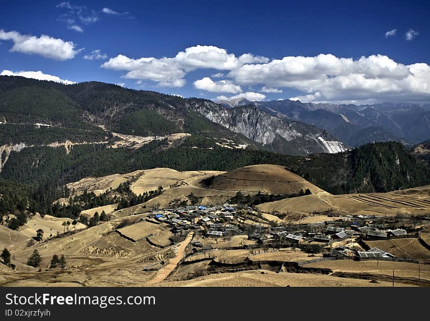 Peaceful village at Shangri La in china