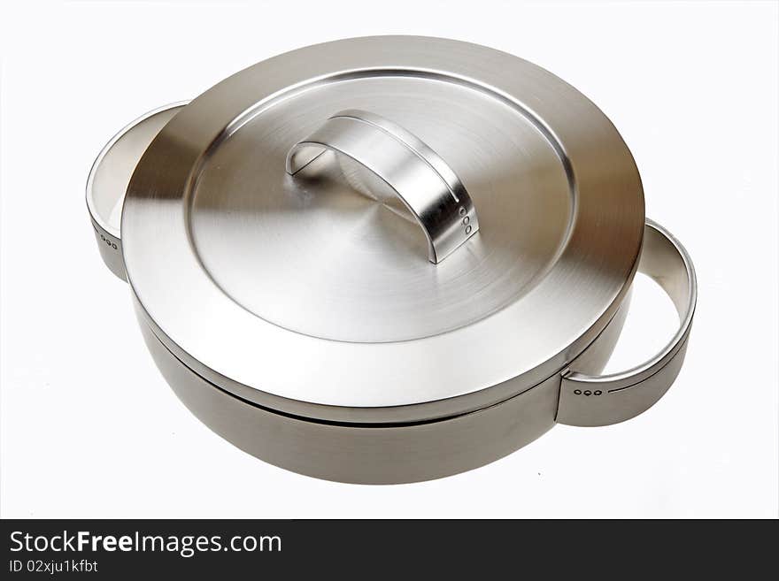 Stainless steel cooking pan isolated on white.