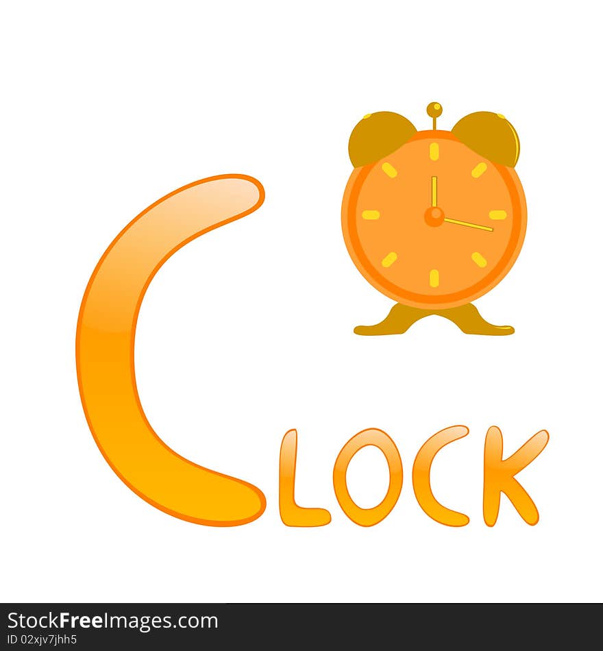 Funny alphabet for children. Clock - letter C. Funny alphabet for children. Clock - letter C.