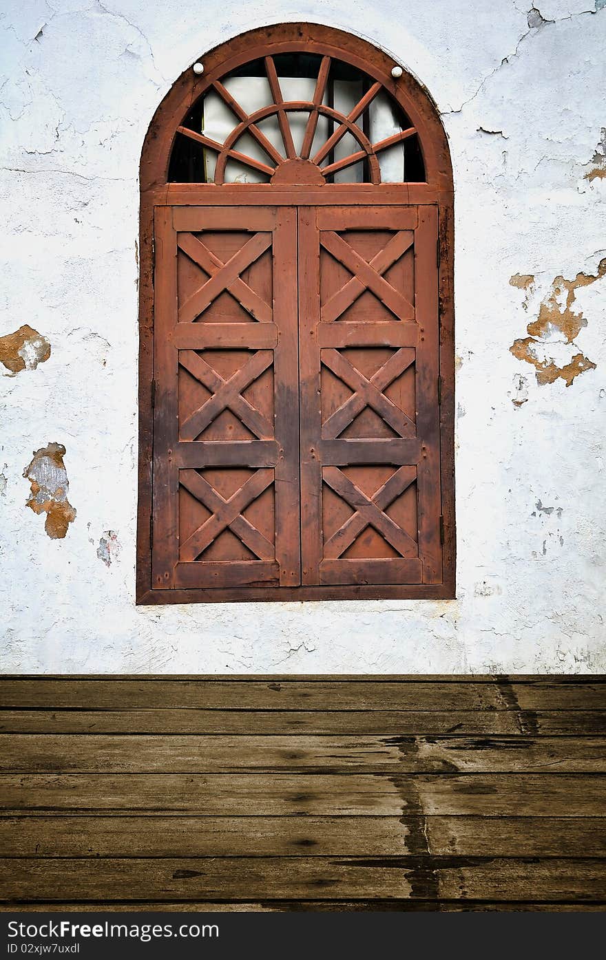 Wood window on the wall and wood floor