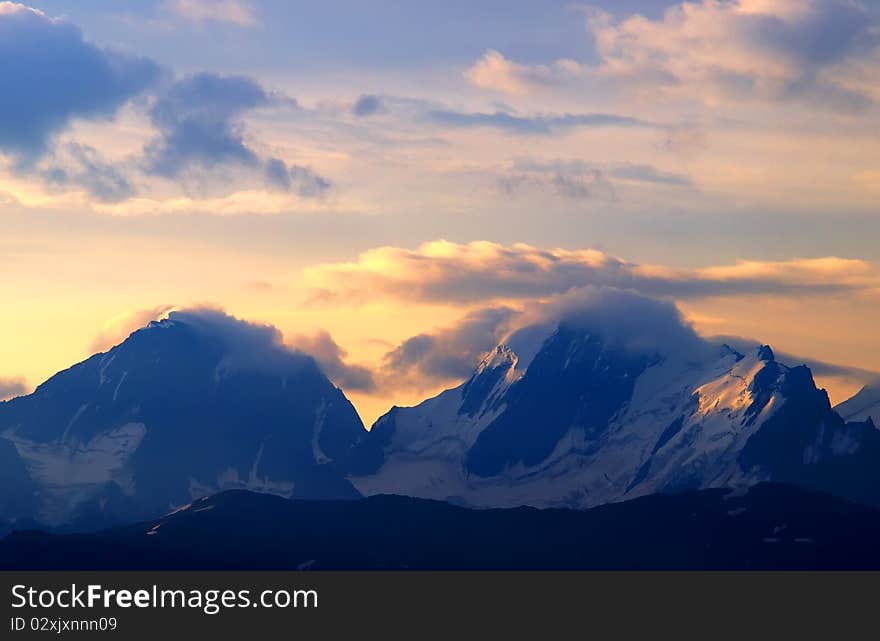 Cloud on mountain during dawning. Natural composition