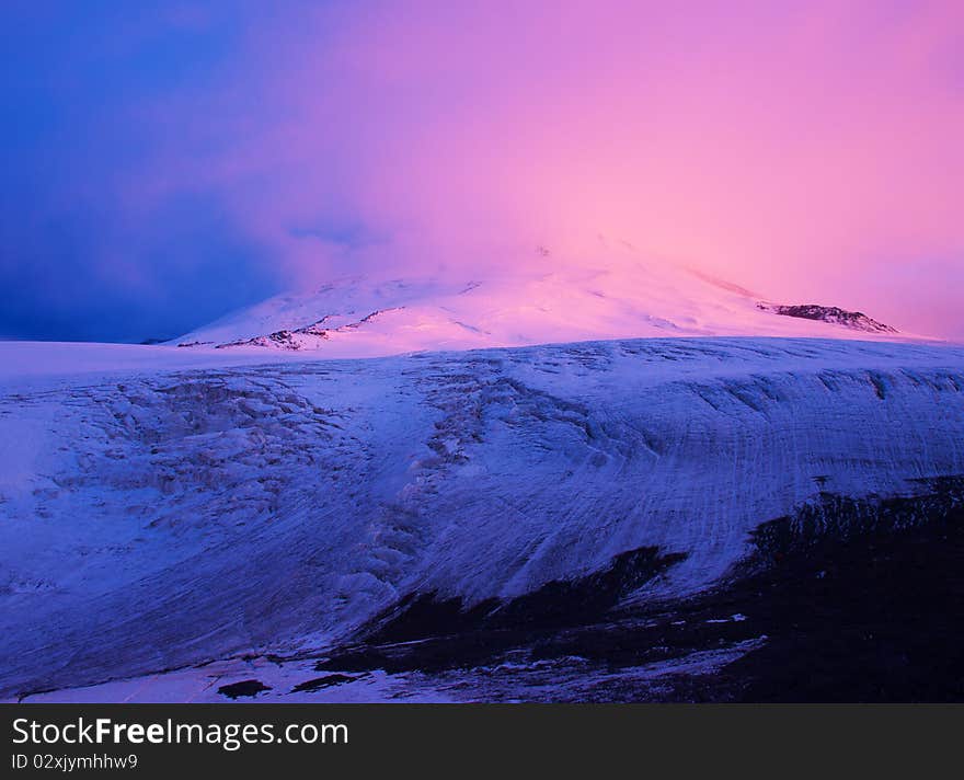 Snow mountain in mist