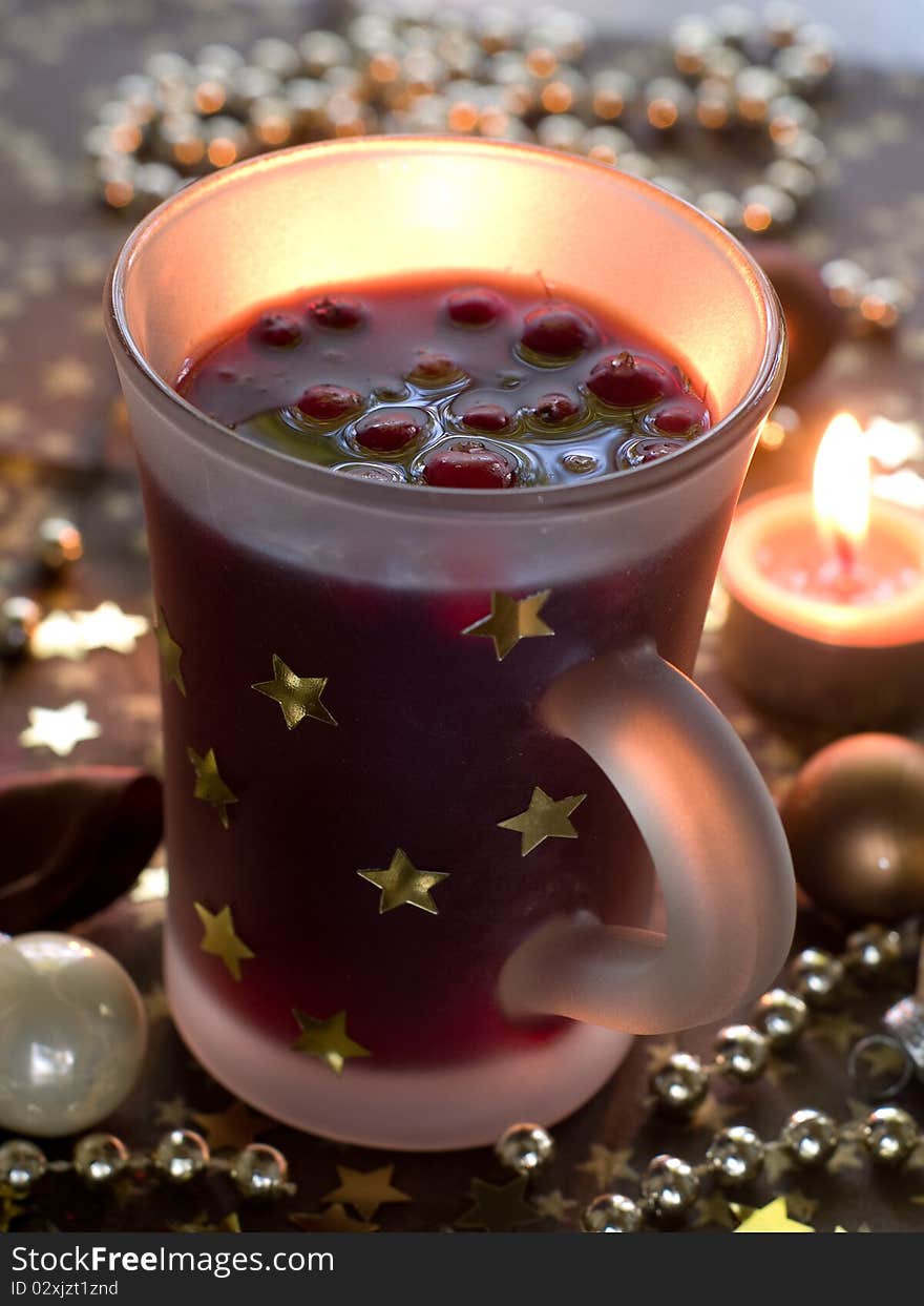 Hot drink with cranberries and cinnamon