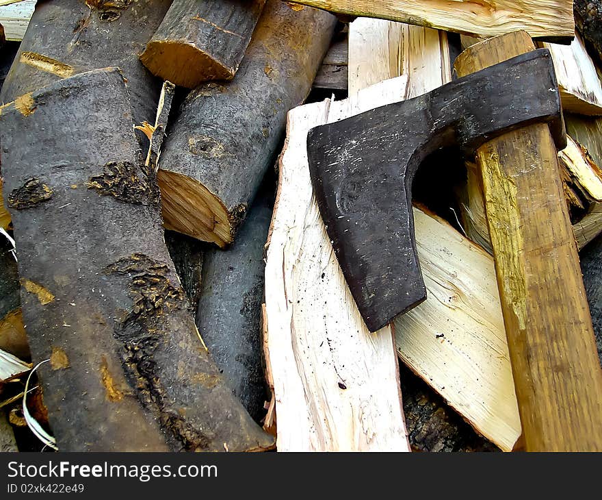 Chopped with an ax wood for heating in winter. Chopped with an ax wood for heating in winter.