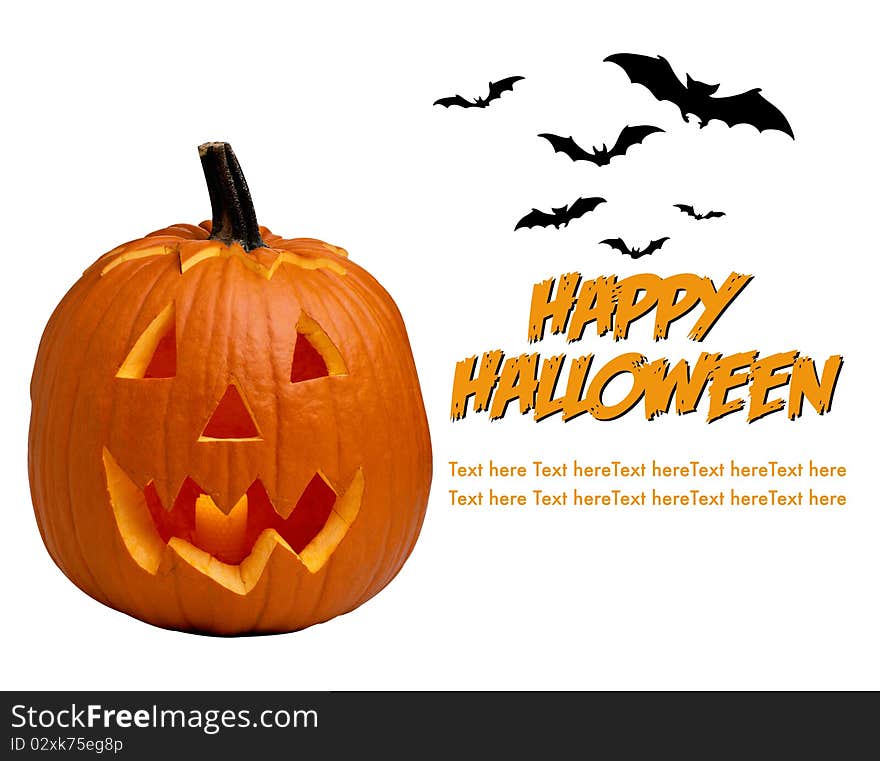 Scary Halloween pumpkins & bats isolated on white