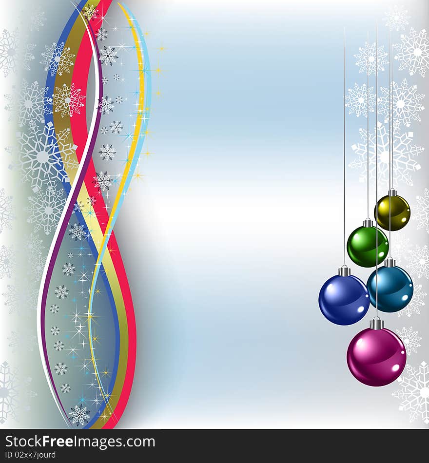 Christmas greeting colored balls on blue background