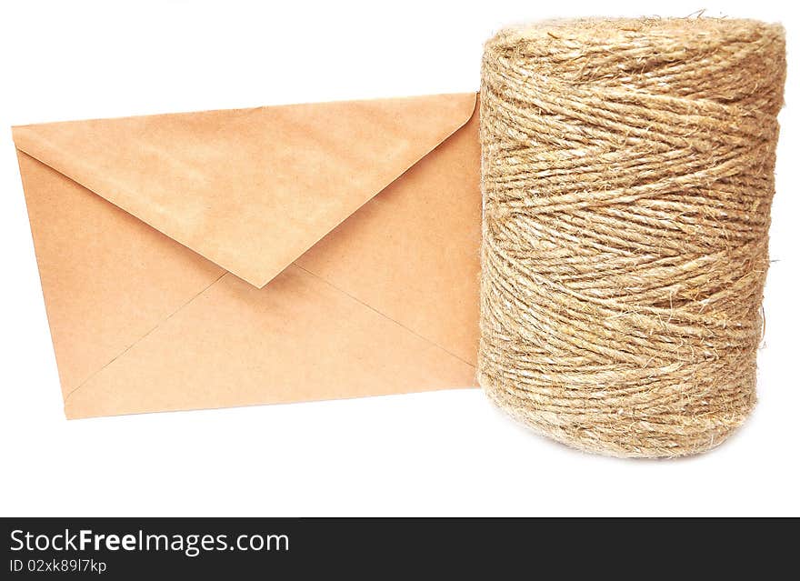 Cord for ligation of the envelope on white. Cord for ligation of the envelope on white