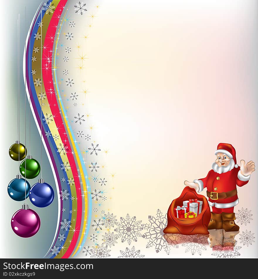 Christmas greeting Santa Claus with gifts