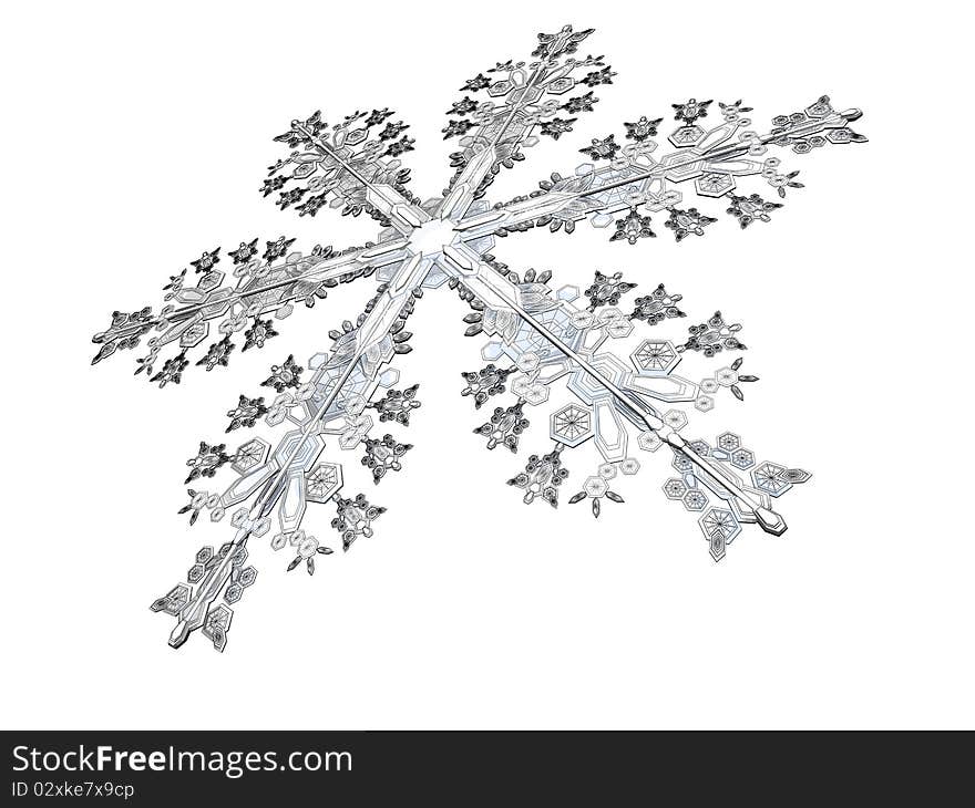 3D-modelled snowflake related to notions such as winter, purity and christmas. 3D-modelled snowflake related to notions such as winter, purity and christmas