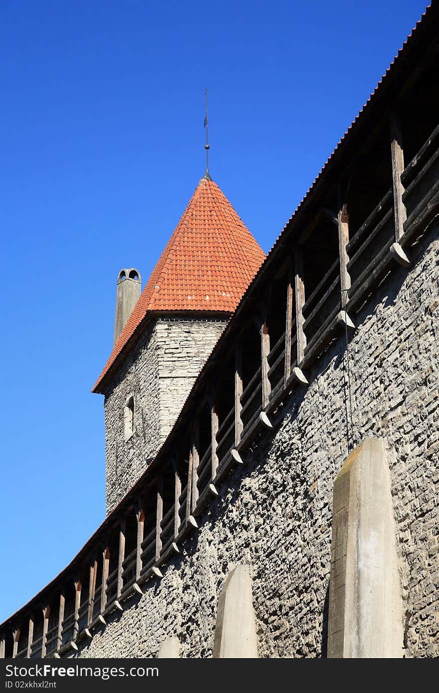 Part of a fortification with a tower in the city of Tallinn