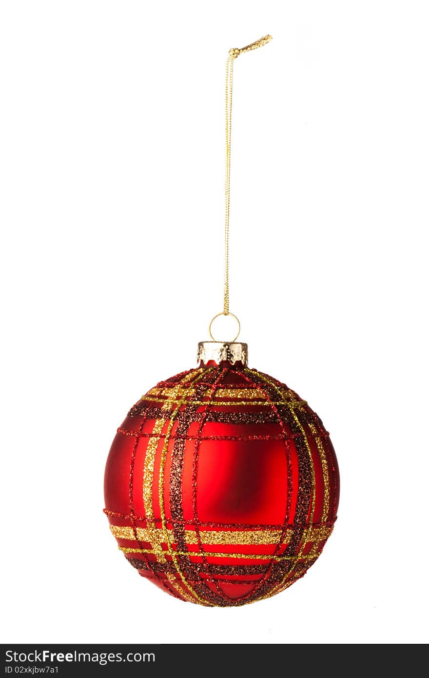 Red Tarten Christmas tree bauble on white background. Red Tarten Christmas tree bauble on white background