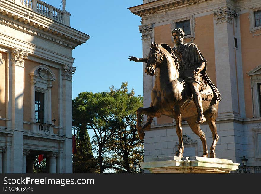 Statue of Emperor Marcus Aurelius in Piazza del Campidoglio, Rome - Italy