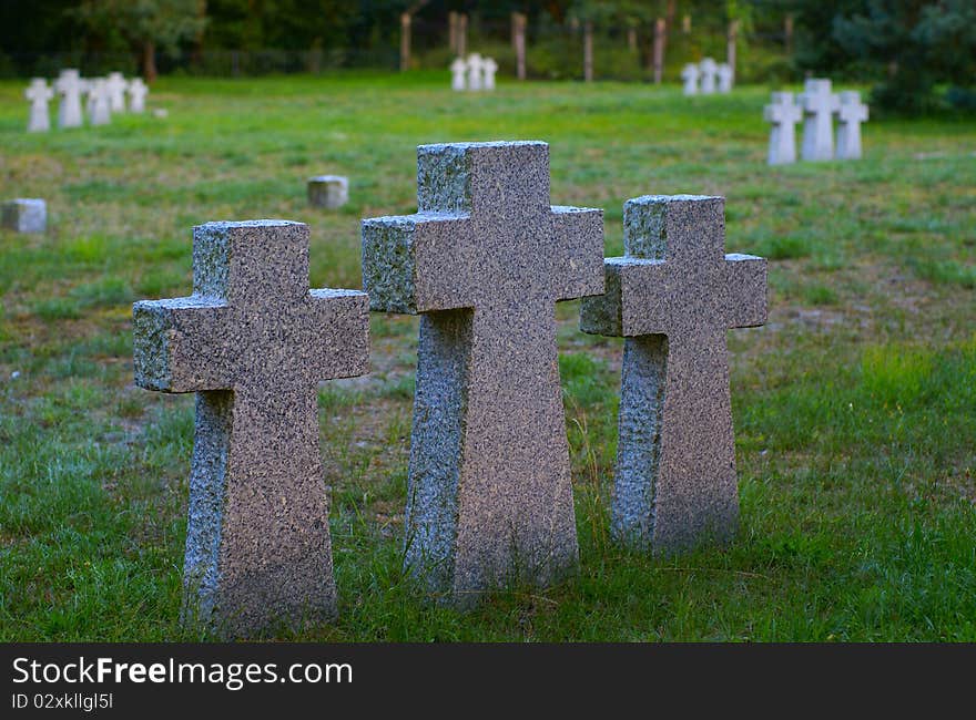 Stone crosses in a military cemetery. Stone crosses in a military cemetery