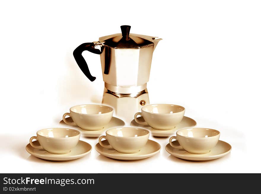 Coffee cups with small coffee machine for domestic use. Coffee cups with small coffee machine for domestic use