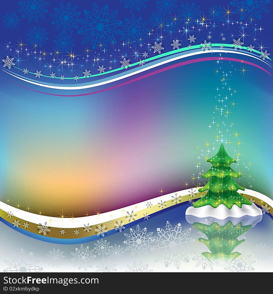 Christmas greeting with tree on a colored background