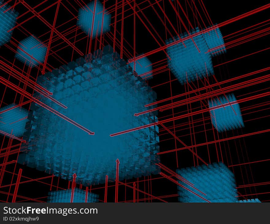 3D-modeled interlinked sets of cubes representing the concept of network. 3D-modeled interlinked sets of cubes representing the concept of network