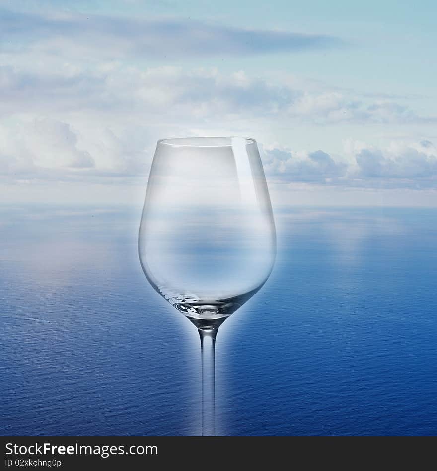 Transparent and clean glass against water background