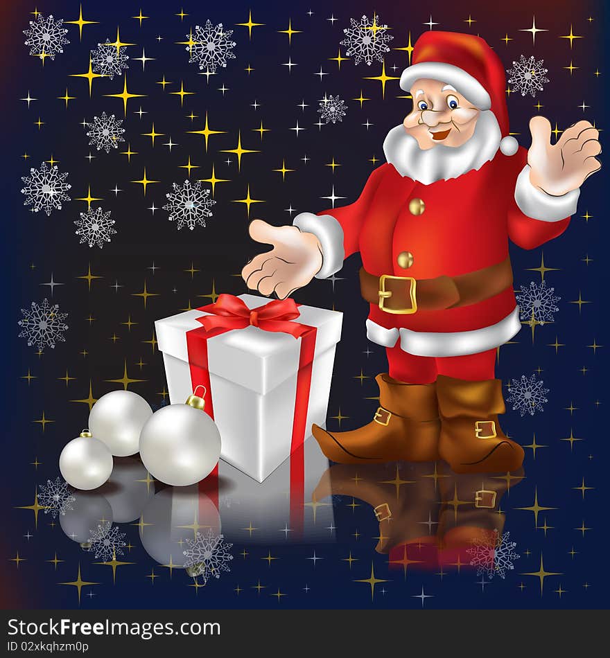 Santa Claus with gifts on a black