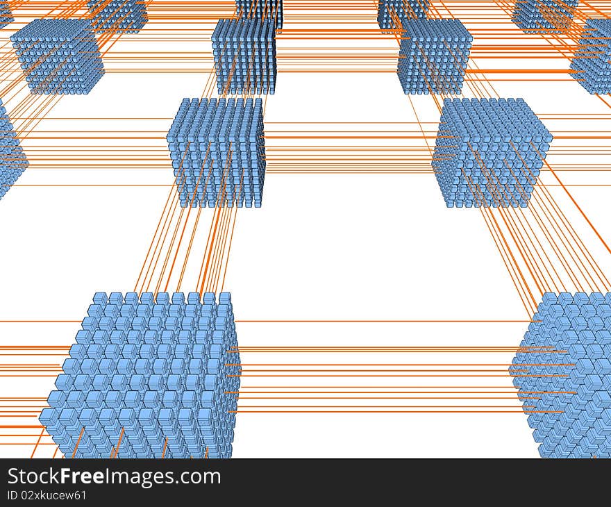 3D-modeled set of cubes representing the notion of technology