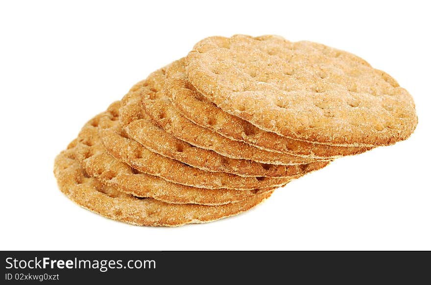 Slices of crispbread isolated on white background. It's good alternative for traditional bread.