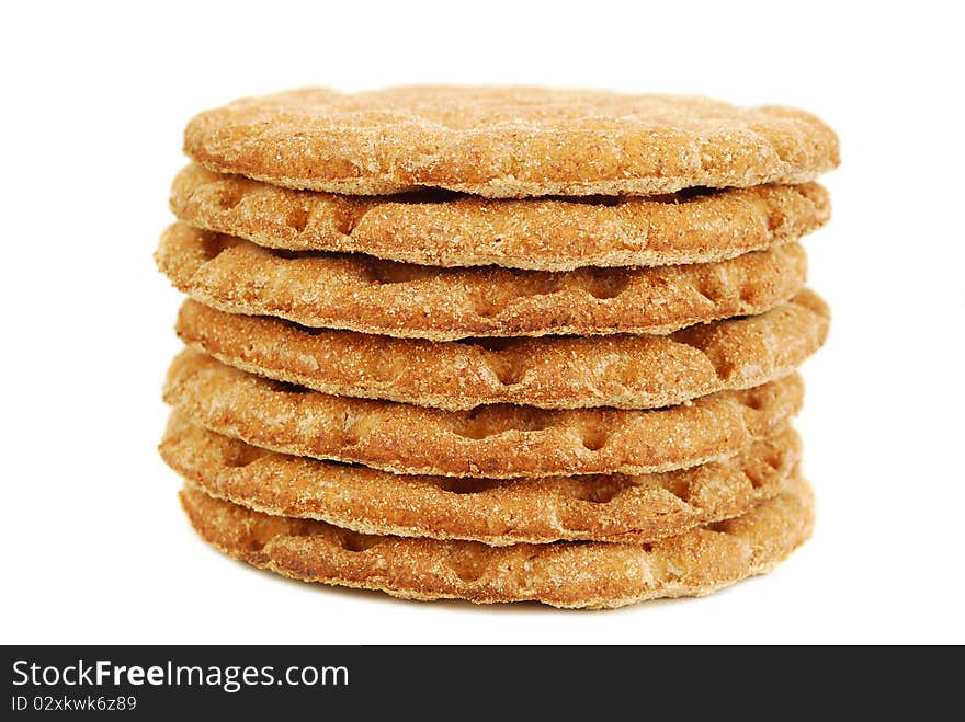 Slices of crispbread isolated on white background. It's good alternative for traditional bread.