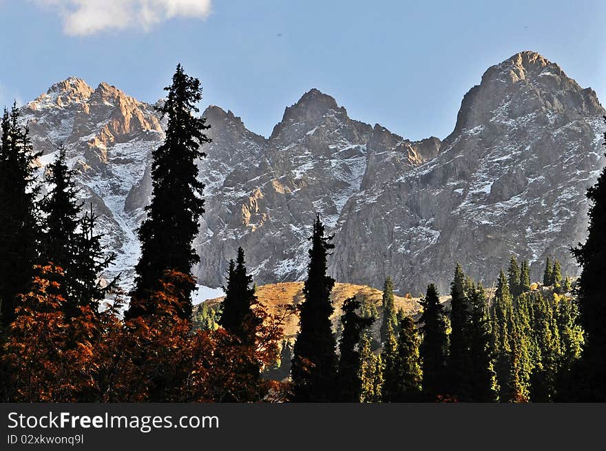 Mountain tops in tien shan mountains near almaty kazakhstan on a sunny fall day. Mountain tops in tien shan mountains near almaty kazakhstan on a sunny fall day