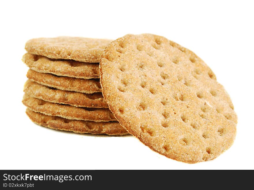 Slices of crispbread isolated on white background. It's good alternative for traditional bread. Slices of crispbread isolated on white background. It's good alternative for traditional bread.