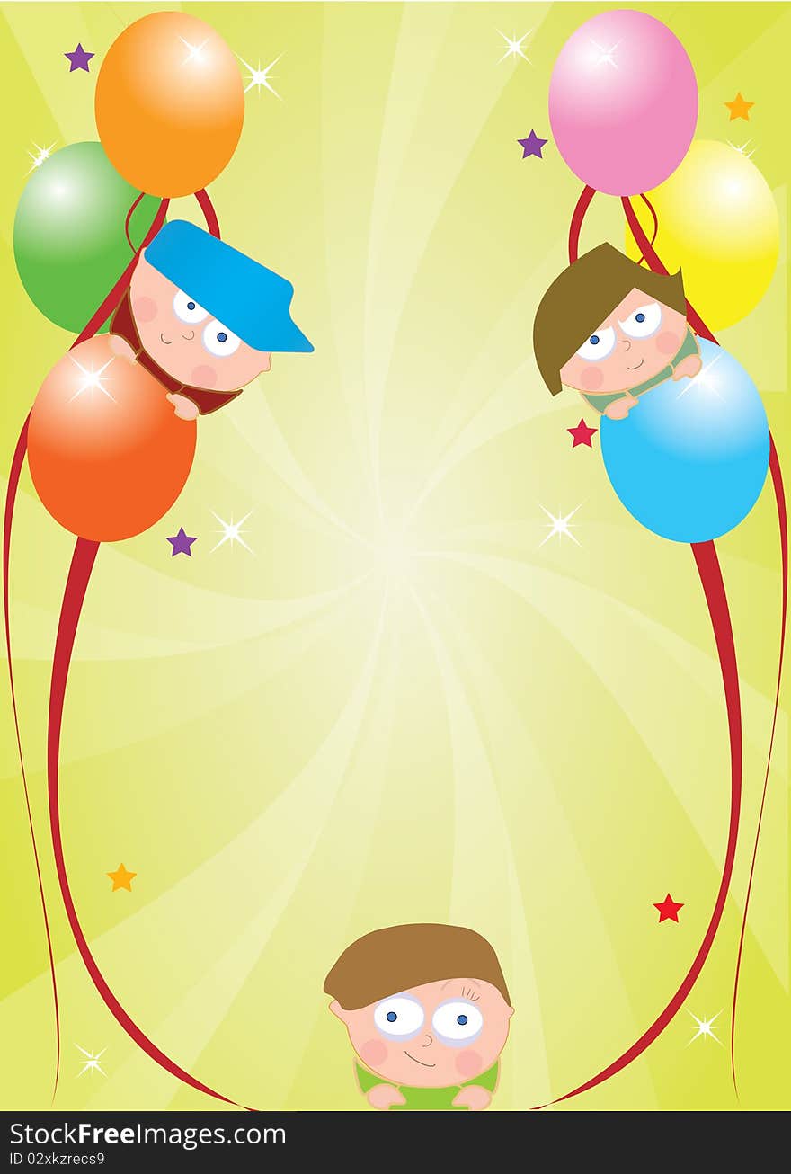 Celebration card with children and ballooons