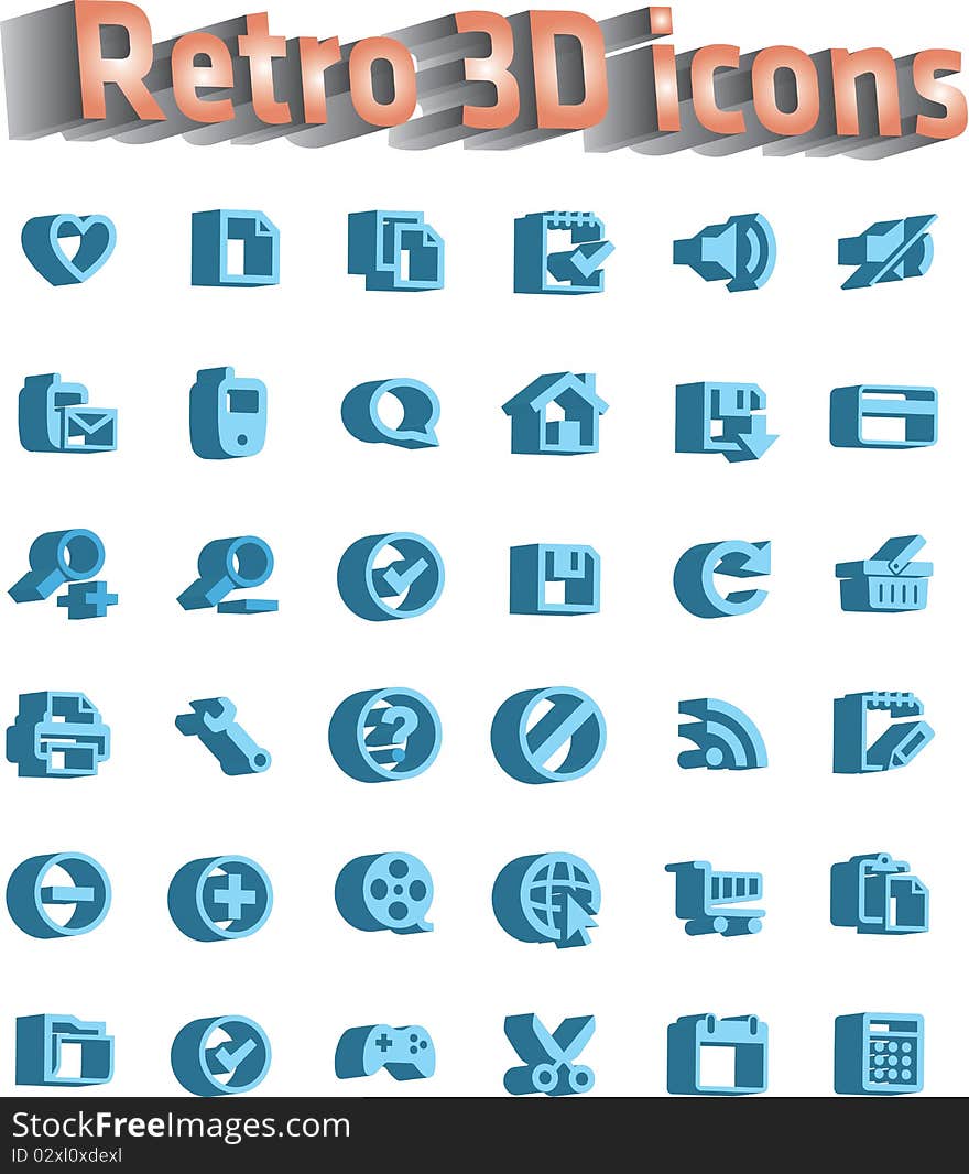 Universal icon set - retro 3d icons