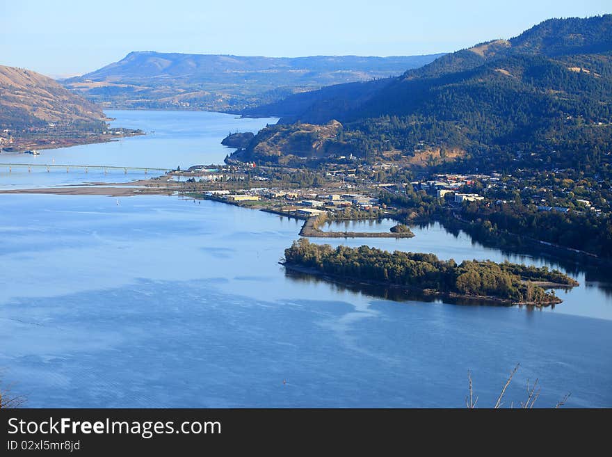 A Hood river township from above, on the Washington side of the river. A Hood river township from above, on the Washington side of the river.