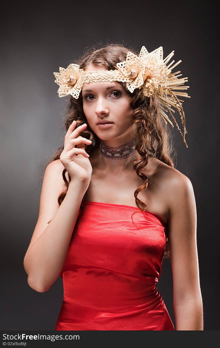 Beautiful Brunette Young Wooman In Ethnic Hat