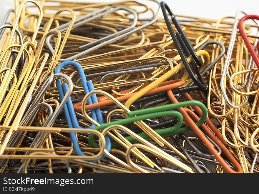 Heap of paper clips closeup